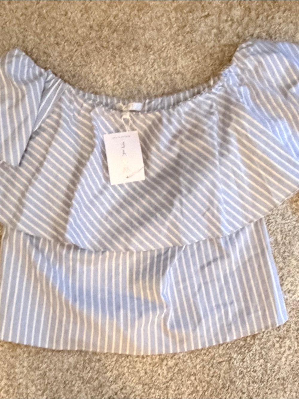 WAYF Striped Off-Shoulder Tunic in Light Blue and White